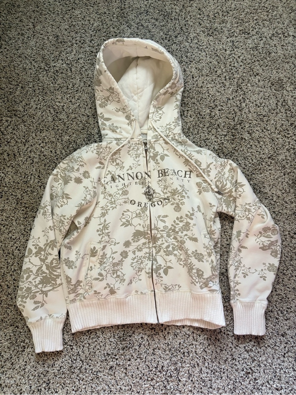 MV Sport Cream Floral Zip-Up Hoodie Jacket